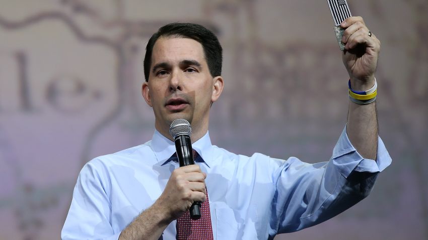 Wisconsin Gov. Scott Walker speaks during the NRA-ILA Leadership Forum at the 2015 NRA Annual Meeting & Exhibits on April 10, 2015 in Nashville, Tennessee. One month prior to the meeting, the likely 2016 presidential contender visited the Texas border region on March 27, 2015. When it comes to immigration, "Gov. Walker has been very clear that he does not support amnesty and believes that border security must be established and the rule of law must be followed," a Walker spokeswoman said.
