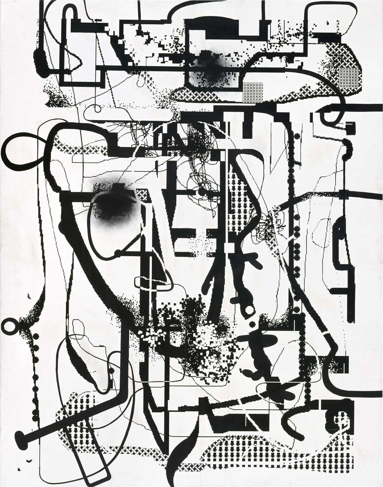 Albert Oehlen is among the well-known artists with paintings at the exhibition. This mixed-media on canvas is another example of the variation in the works on show.