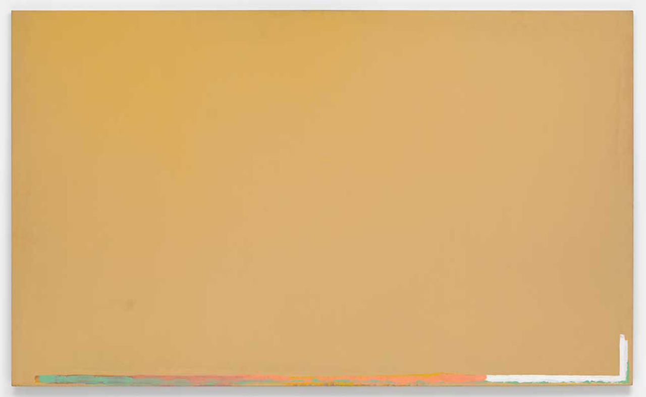 Juels Olitski said what he wants from his paintings "is a spray of color that hangs like a cloud but does not lose its shape." This piece, entitled "Gold" was conceived in 1967.