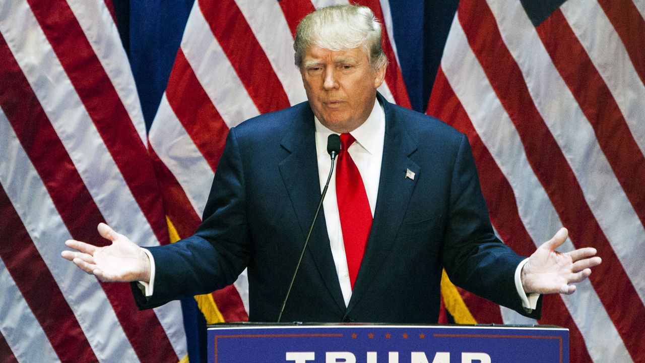 Business mogul Donald Trump gives a speech as he announces his candidacy for the U.S. presidency at Trump Tower on June 16, 2015 in New York City.