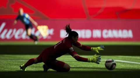 U.S. goalie Hope Solo makes a save against Nigeria during a match in Vancouver on June 16. The United States beat Nigeria 1-0.