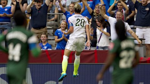 U.S. forward Abby Wambach celebrates her goal against Nigeria. 