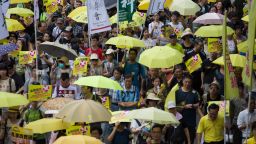 People march during a pro-democracy rally in Hong Kong on June 14, 2015.