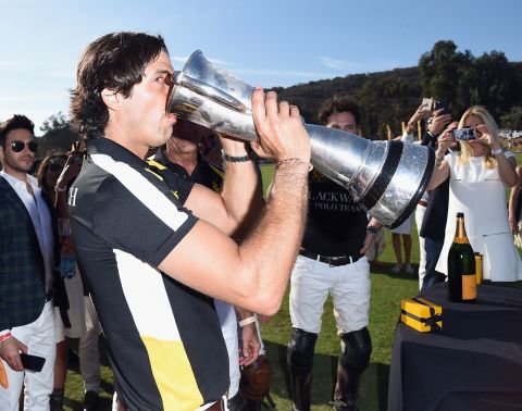 He remains among the world's top 100 players and has enjoyed all manner of successes on the polo field. Here he celebrates at Fifth-Annual Veuve Clicquot Polo Classic at Will Rogers State Historic Park, California last year.  