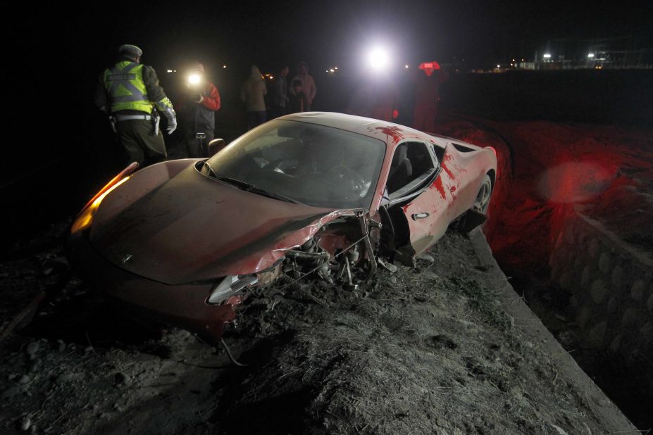 The wreckage of Arturo Vidal's Ferrari after he was involved in a car crash on Tuesday while under the influence of alcohol.