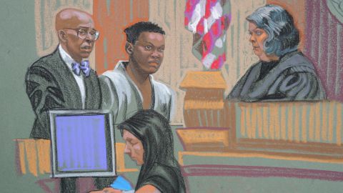 A sketch of Fareed Mumuni in a Brooklyn court in 2015, after his arrest for stabbing an FBI agent.