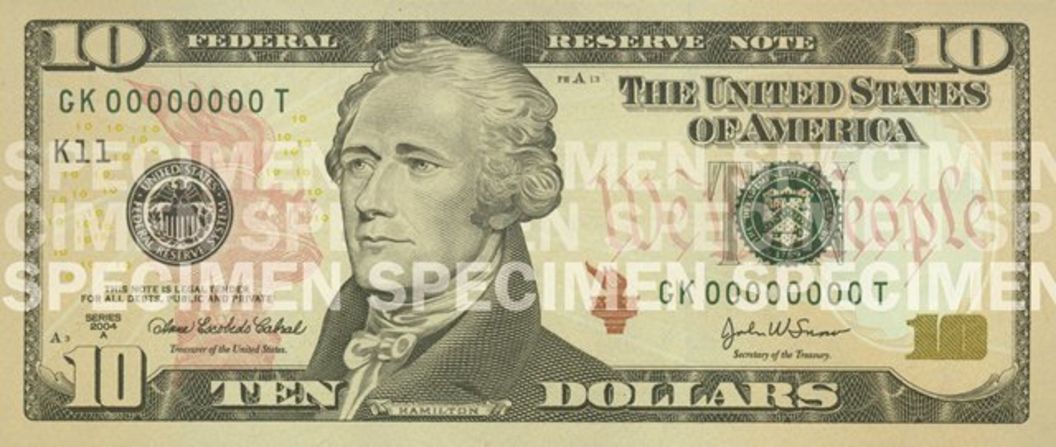 Alexander Hamilton, the first U.S. secretary of the treasury, is featured on the current $10 bill.  Treasury Secretary Jack Lew <a href="index.php?page=&url=http%3A%2F%2Fmoney.cnn.com%2F2015%2F06%2F17%2Fnews%2Feconomy%2Fwoman-on-ten-dollar-bill%2Findex.html" target="_blank">recently announced</a> that a woman will be featured on the bill when it's redesigned in 2020. Click through the gallery to see how the note has evolved: 