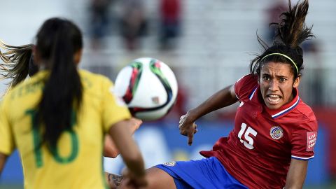 Costa Rican defender Cristin Granados eyes the ball during a match against Brazil on June 17. Brazil won 1-0 in Moncton.
