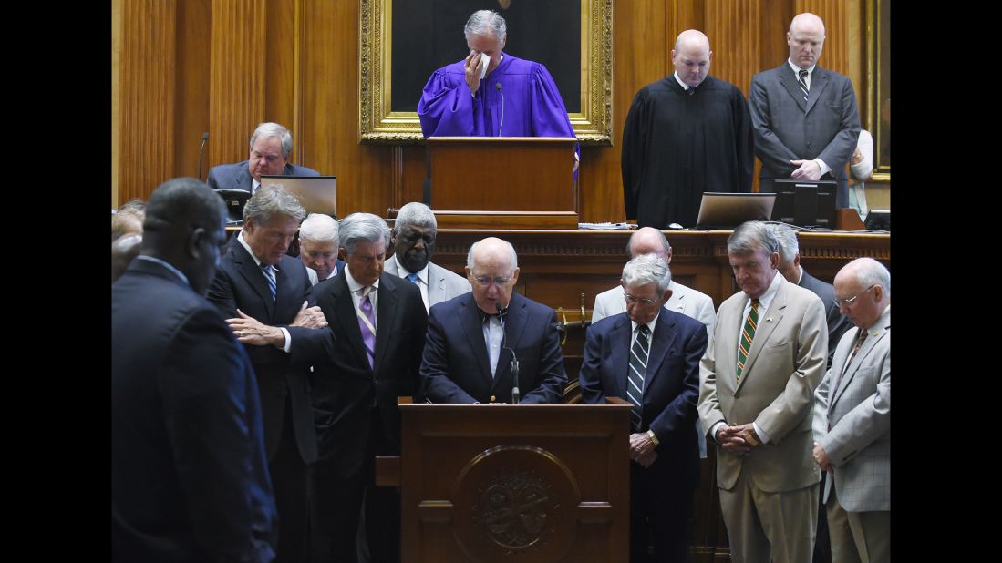 Chaplain James St. John leads senators in prayer June 18 at the statehouse in Columbia.