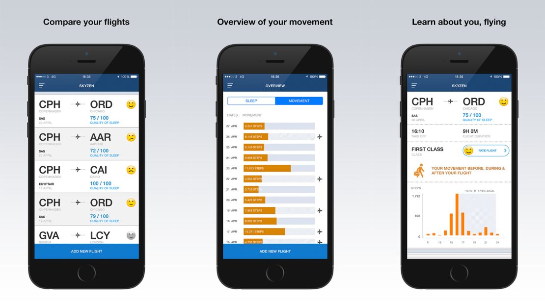 The app records users' health before, during and after taking to the skies