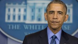 US President Barack Obama speaks about the shooting deaths of nine people at a historic black church in Charleston, South Carolina, from the Brady Press Briefing Room of the White House in Washington, DC, June 18, 2015.