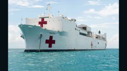 CARIBBEAN SEA (April 10, 2015) Military Sealift Command (MSC) hospital ship USNS Comfort (T-AH 20) sits anchored off the coast of Belize for it's first mission stop during Continuing Promise 2015. 