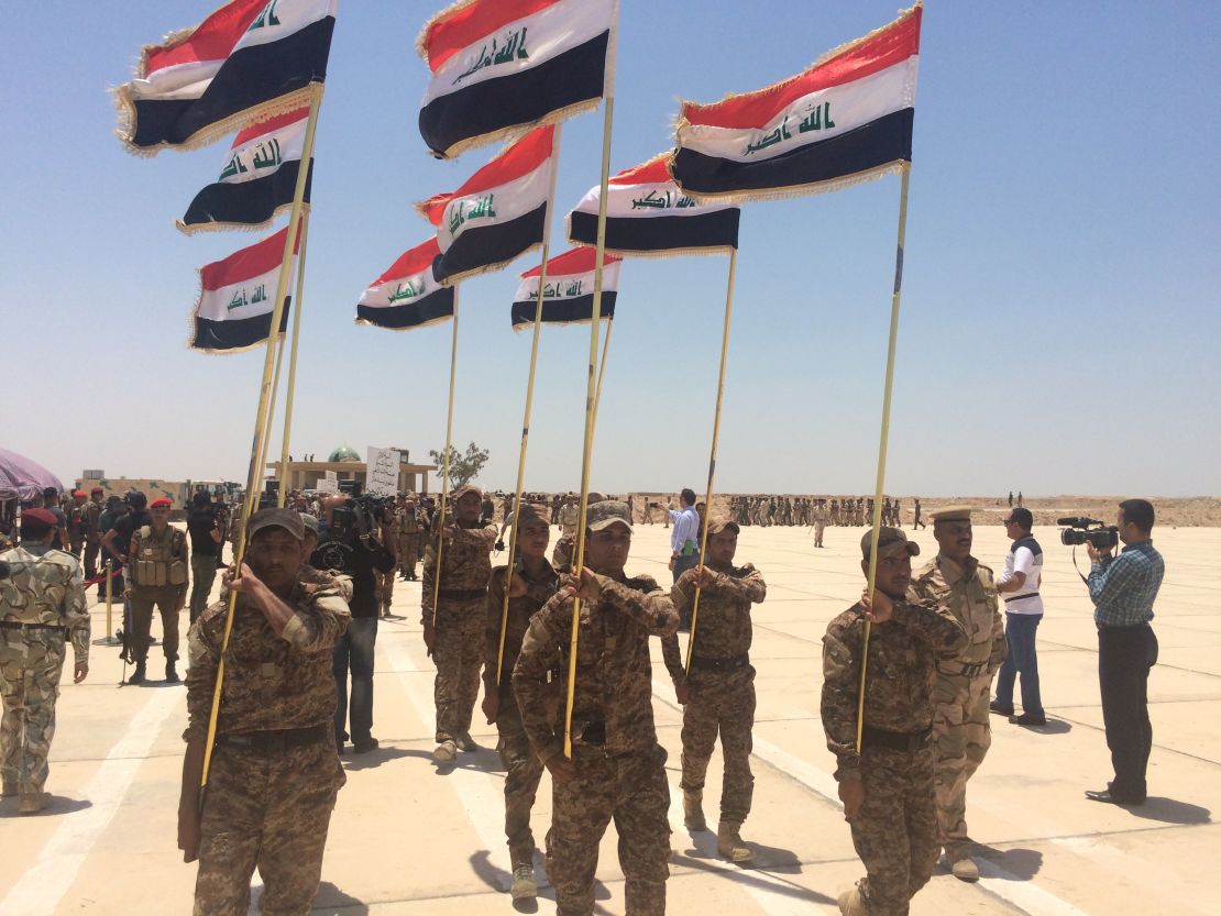 Sunni volunteers marching during their graduation ceremony at Al-Taqaddum Air Base, Habbaniya, Iraq.