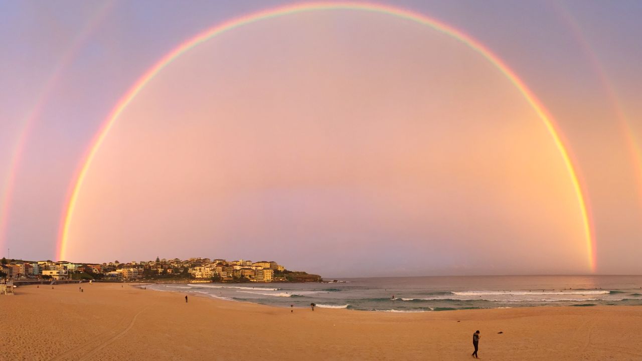 A double rainbow captured by a lifeguard at Sydney's iconic Bondi Beach on Wednesday. 