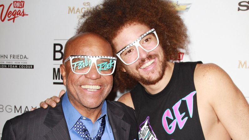 After founding Motown Records and making it one of the biggest record labels in the world, Berry Gordy settled down from the music business and enjoyed the fruits of his labor.  His son, Stefan Kendal (Redfoo), teamed up with grandson Skyler Austen (SkyBlu, not pictured here) to form the electro-pop duo LMFAO, who've become international sensations with their "party rock" dance club anthems.