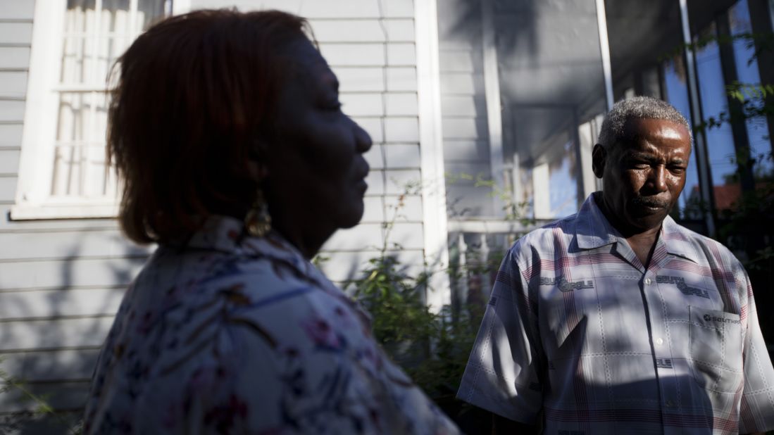 Walter Jackson, the son of Susie Jackson who died in the church shooting, recalls stories about his mother with his niece Cynthia Taylor at Jackson's home in Charleston on June 18.