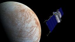 An artist's concept of what a NASA spacecraft would look like approaching Europa.