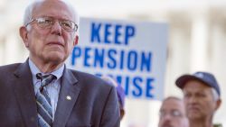 U.S. Senate Budget Committee ranking member Senator Bernie Sanders, I-Vermont, speaks during a news conference to discuss legislation to restore pension guarantees for thousands of retired union workers, in front of the US Capitol in Washington, D.C., June 18, 2015.