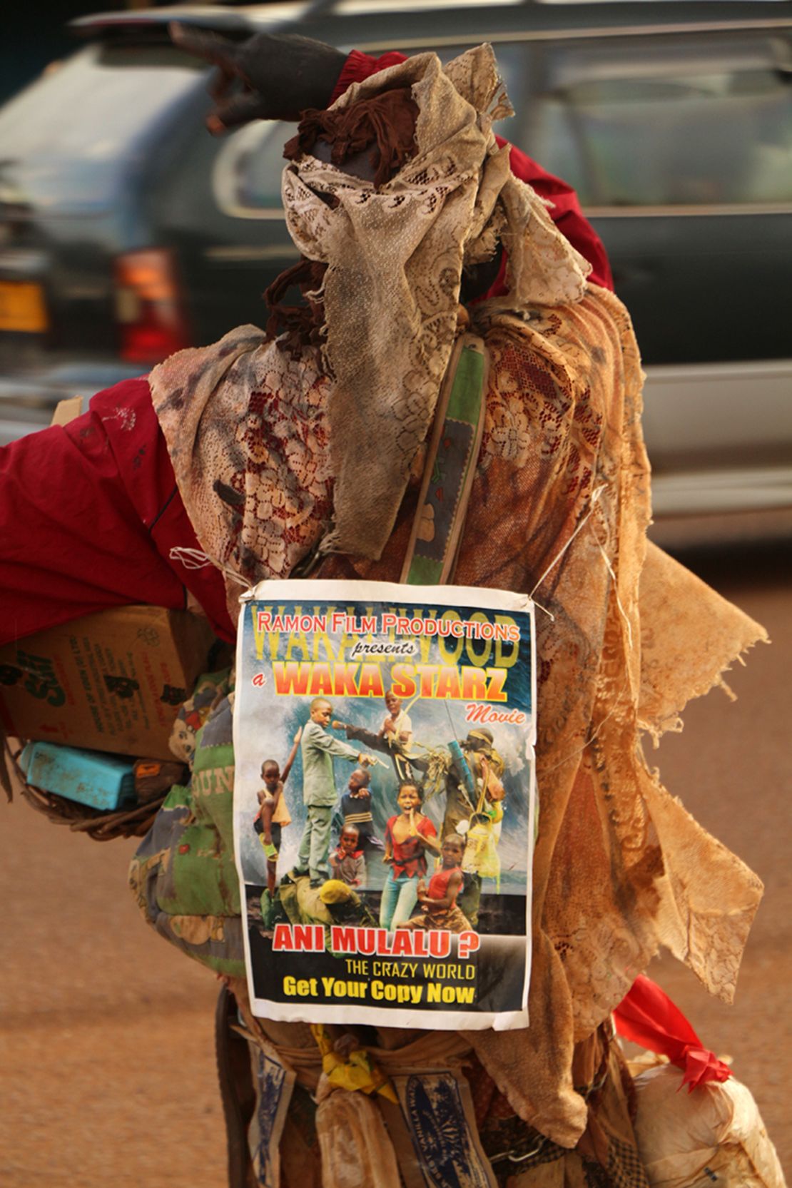 Sometimes Wakaliwood actors get into character to gain some extra attention while selling the films.