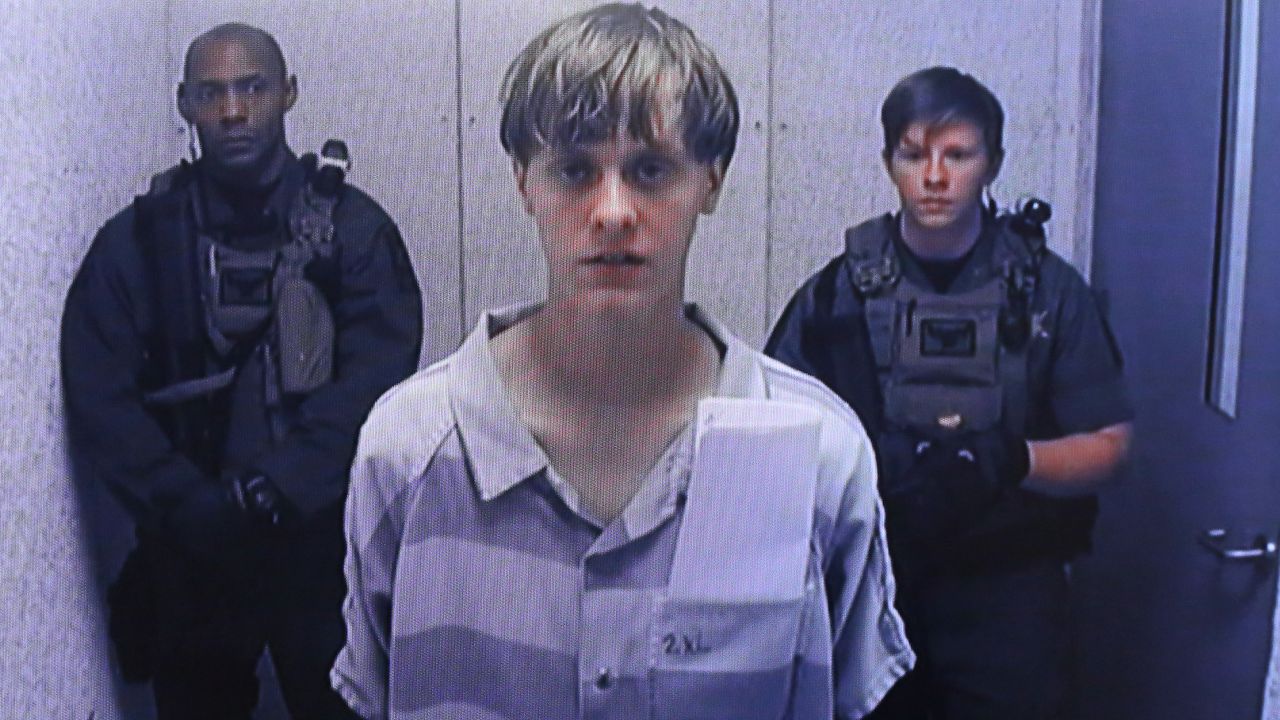 Dylann Roof participates in a court hearing on June 19 in South Carolina. He is charged with murder in the June 17 shooting deaths of nine people in a historic African-American church in Charleston.
