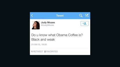 Judy Mozes, wife of Silvan Shalom, who Israeli Prime Minister Benjamin Netanyahu put in charge of the peace process, sent an offensive tweet about President Barack Obama. She has since removed it and apologized.