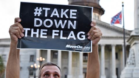 Hundreds of people gather for a protest rally against the Confederate flag in Columbia, South Carolina on June 20, 2015. 