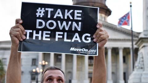 Hundreds of people gather for a protest rally against the Confederate flag in Columbia, South Carolina on June 20, 2015.