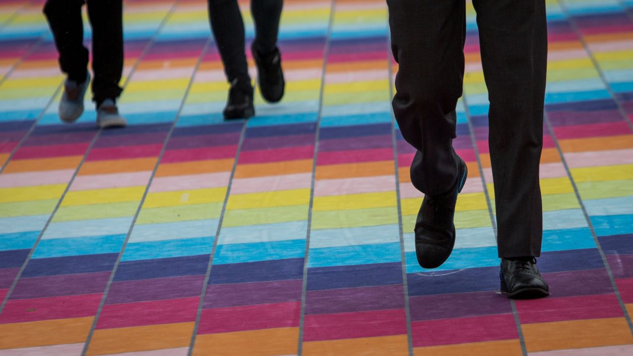 Some commuters likened the tiles to a colorful road from the "Mario Kart" video games.