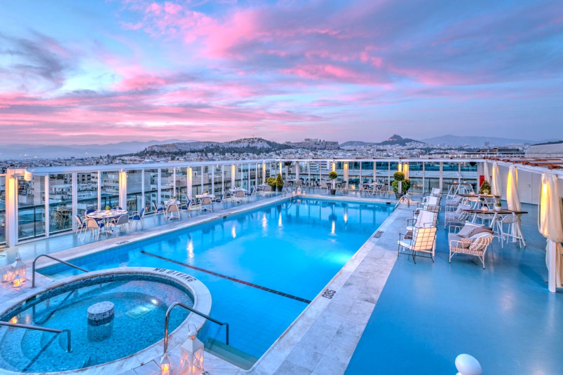 The Athens Ledra Hotel's rooftop pool is open to non-hotel guests for a fee.