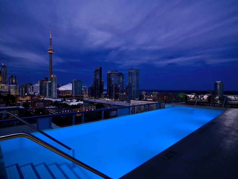 From the roof of Thompson Toronto, guests can see the landmark CN Tower.