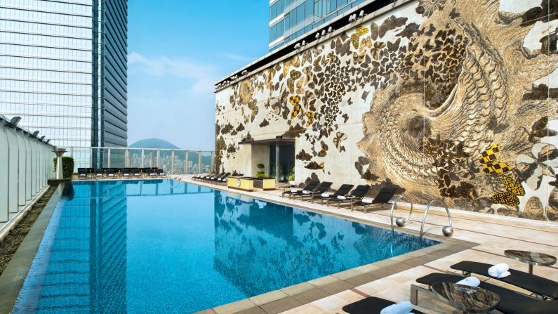 In addition to a sweeping city view, the W Hong Kong in Kowloon features an eye-catching mosaic wall made from more than 200,000 tiles.