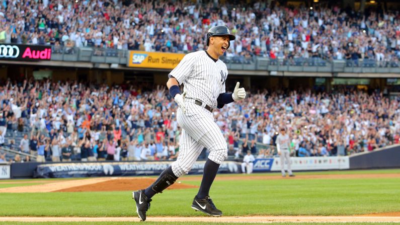 New York Yankees designated hitter Alex Rodriguez records the 3,000 hit of his career on a solo home run off of the Detroit Tigers in the first inning on Friday, June 19. The Yankees won 7-2. 