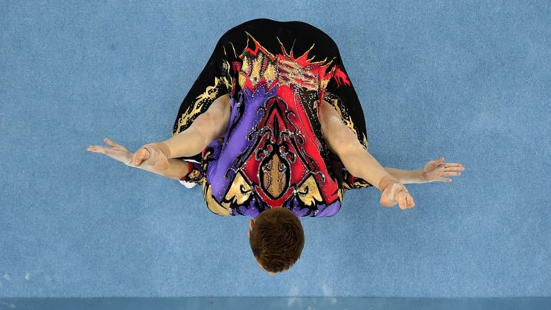 Russian gymnasts Marina Chernova and Georgy Pataraya compete in the mixed pair qualification during the Baku 2015 European Games on Wednesday, June 17, in Azerbaijan.  