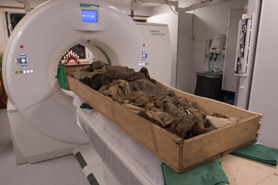 When researchers carried out a CT scan of the bishop's mummified remains, they discovered a fetus buried at his feet.
