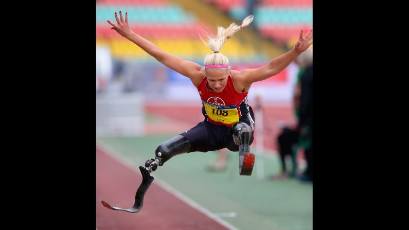 Germany's Vanessa Low competes in the long jump finale during the IPC Athletics Grand Prix Berlin 2015 at Friedrich-Ludwig-Jahn-Sportpark on Saturday, June 20, in Berlin.