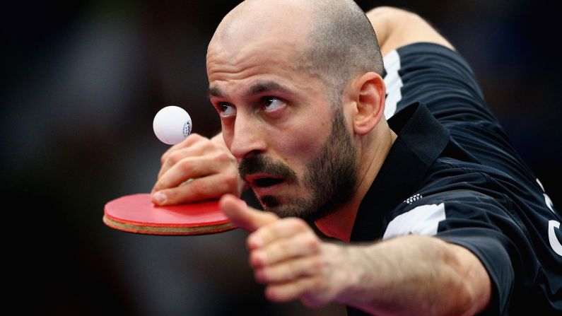Constantin Cioti of Romania competes in the men's singles first round table tennis match during day four of the Baku 2015 European Games on Tuesday, June 16.