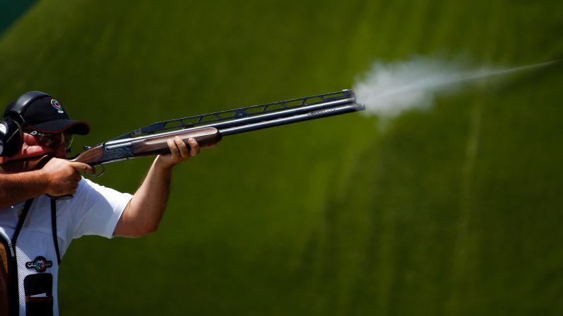 Norbert Hegyi of Hungary competes in the men's trap shooting qualification during day five of the Baku 2015 European Games on Wednesday, June 17.
