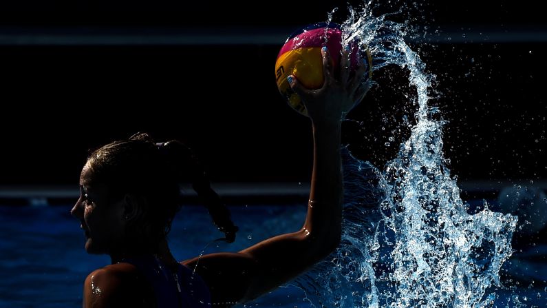 A player on Greece's water polo team warms up before the women's bronze medal match during day eight of the Baku 2015 European Games on Saturday, June 20.