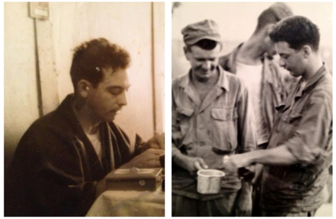 Tiana Stephens realized her grandfather Crawford Flynn's picture was among a collection of newly found Korean War images. She compared a family snapshot of Flynn, left, with a Department of Defense photo, right. Flynn is on the far right. 