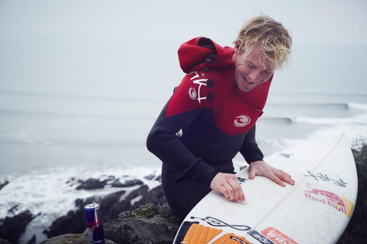 Based in Croyde in the United Kingdom, he is rarely happier than when being engulfed by enormous waves.