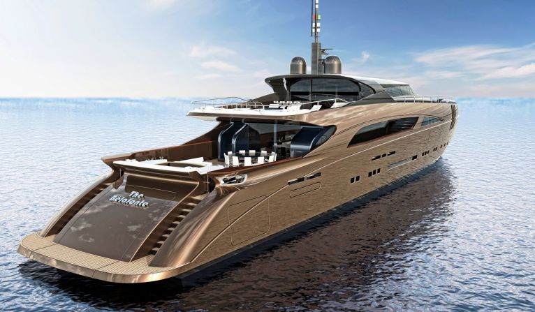 The Belafonte superyacht design from the stern, showing the large open lounges.