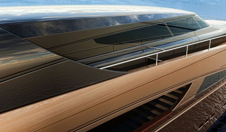 The sleek, streamlined lines of the Belafonte superyacht.