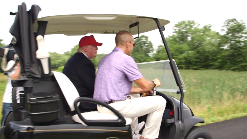 Donald Trump drives a golf cart in Loudoun County, Virginia on June 23, 2015.