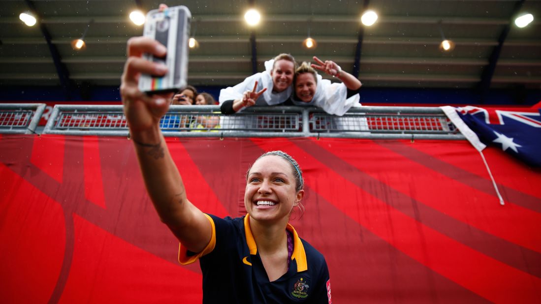 Australian soccer player Kyah Simon takes a selfie on Sunday, June 21, after her team defeated Brazil in the knockout stage of the <a href="http://www.cnn.com/2015/06/06/sport/gallery/women-worlds-cup-2015/index.html" target="_blank">Women's World Cup</a>.