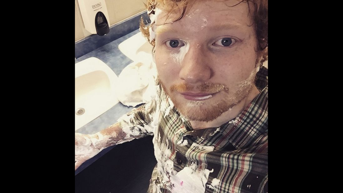 Singer Ed Sheeran tries to clean pie off himself on Wednesday, June 17. "It was Lindsay's birthday so we pied her, she pied me back," <a href="https://instagram.com/p/4BD60jEpNU/?taken-by=teddysphotos" target="_blank" target="_blank">he wrote on Instagram.</a>