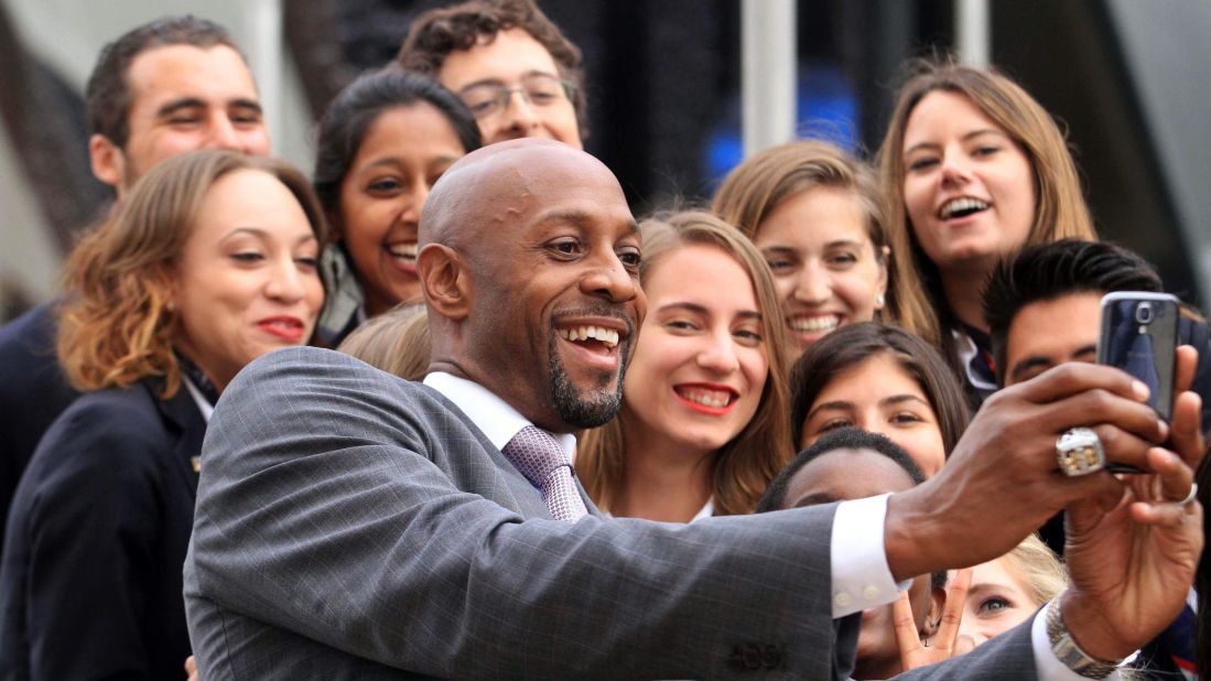 Basketball Hall of Famer Alonzo Mourning takes a selfie Thursday, June 18, while visiting the Expo Milano in Milan, Italy.
