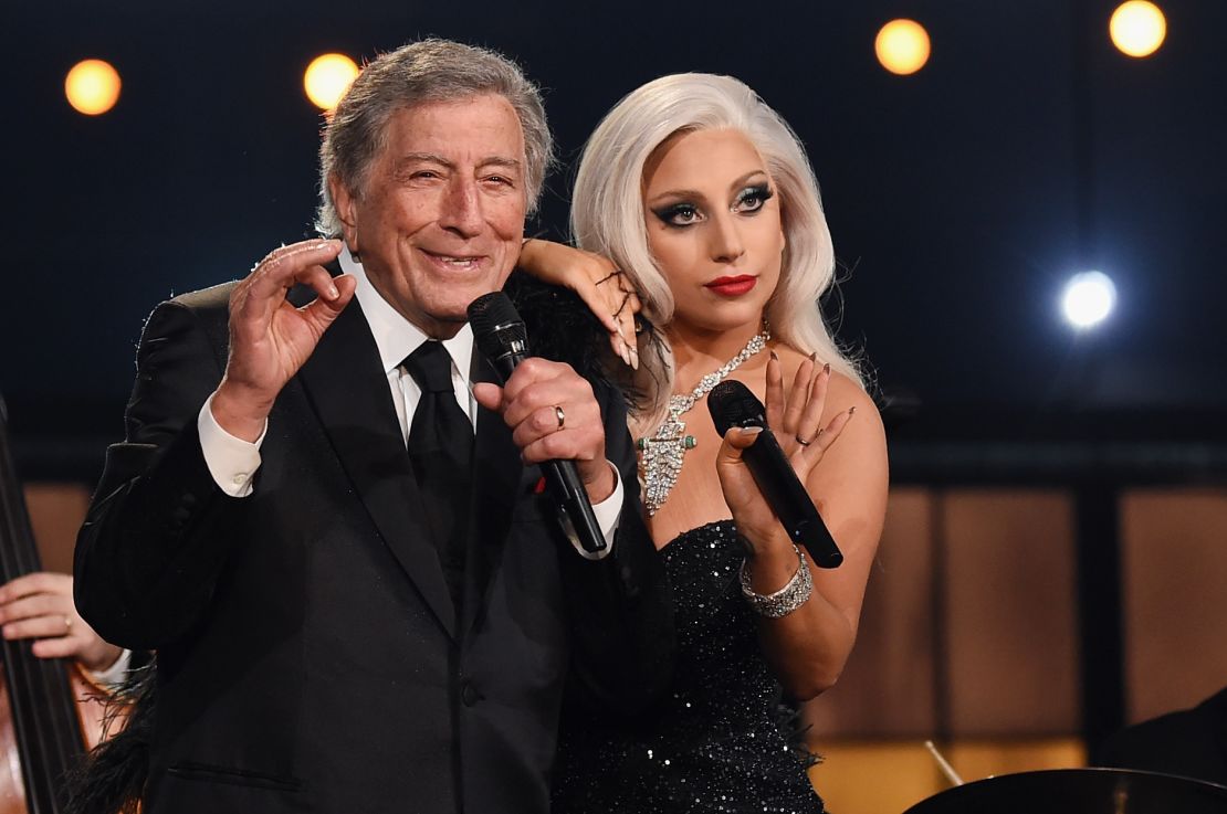 Tony Bennett and Lady Gaga perform together at The Grammys in 2015. 