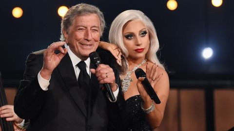 Tony Bennett and Lady Gaga perform onstage during The 57th Annual Grammy Awards on February 8, 2015, in Los Angeles. 