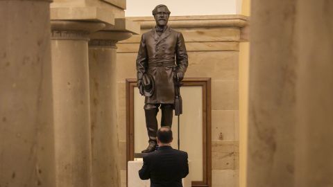 Virginia's statue of Confederate general Robert E. Lee stands in the Crypt in the U.S. Capitol.