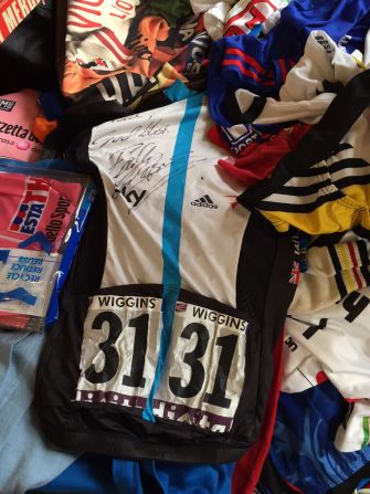 A jersey given to Smith by Bradley Wiggins, the first Briton to win the Tour de France and a four-time Olympic gold medalist.